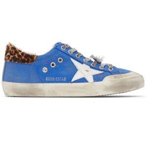 RARE exclusive Golden Goose Blue Canvas superstar sneakers w pony hair heel tab